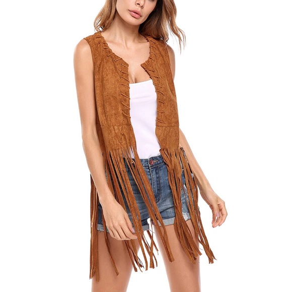 Urban Fringe Vest Faux Suede Tassels NEW - Picture 1 of 3